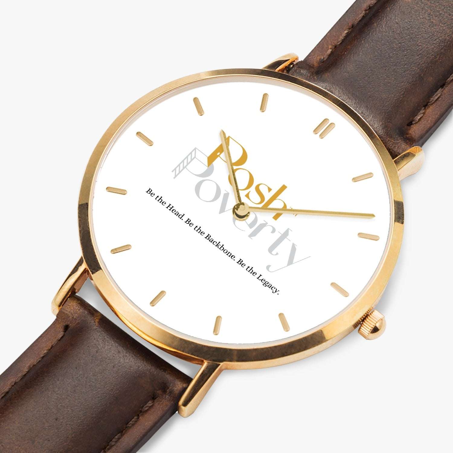 Posh Poverty Hot Selling Ultra-Thin Leather Strap Quartz Watch (Rose Gold With Indicators)