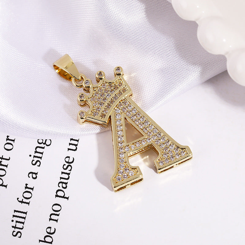 Personalized Cubic Zirconia Crown A-Z Initial Letter Necklace