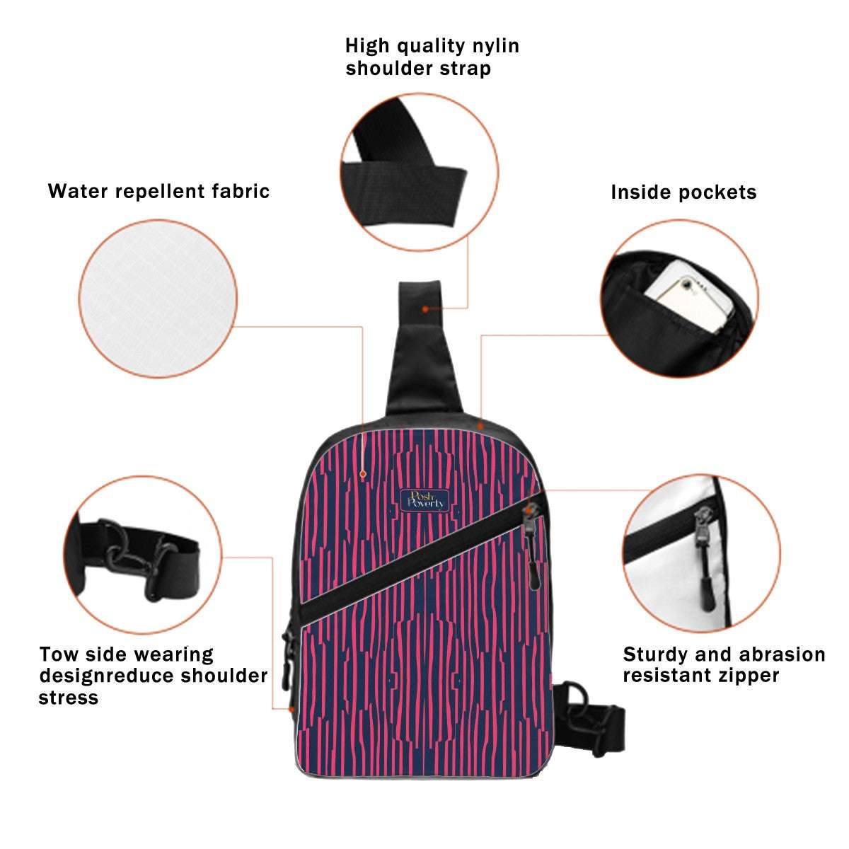 Posh Poverty Legacy Lines Sports Crossbody Sling Bag