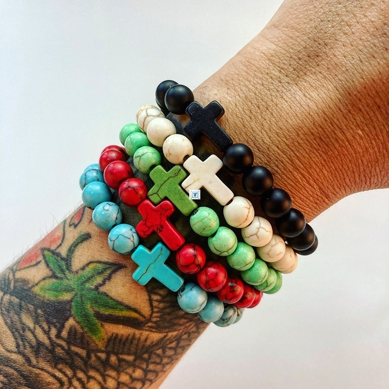 Faith & Strength Natural Stone Cross Bracelet