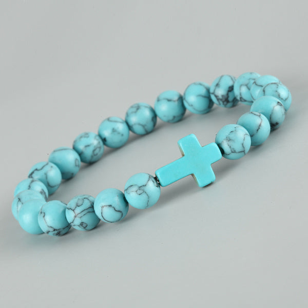 Faith & Strength Natural Stone Cross Bracelet