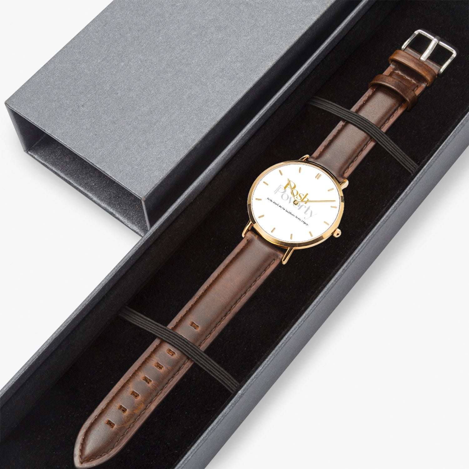 Posh Poverty Hot Selling Ultra-Thin Leather Strap Quartz Watch (Rose Gold With Indicators)
