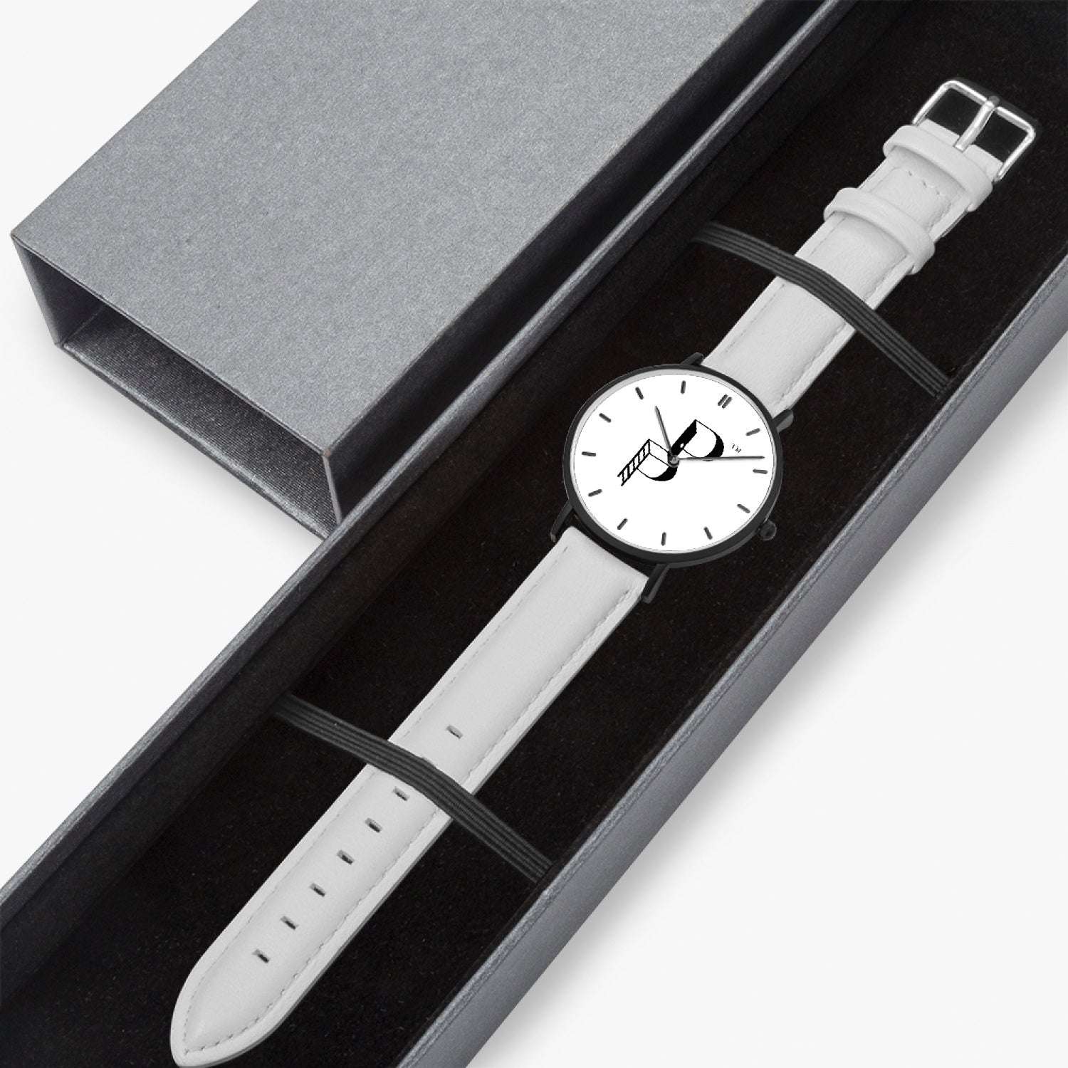 Posh Poverty Hot Selling Ultra-Thin Leather Strap Quartz Watch (Black With Indicators)