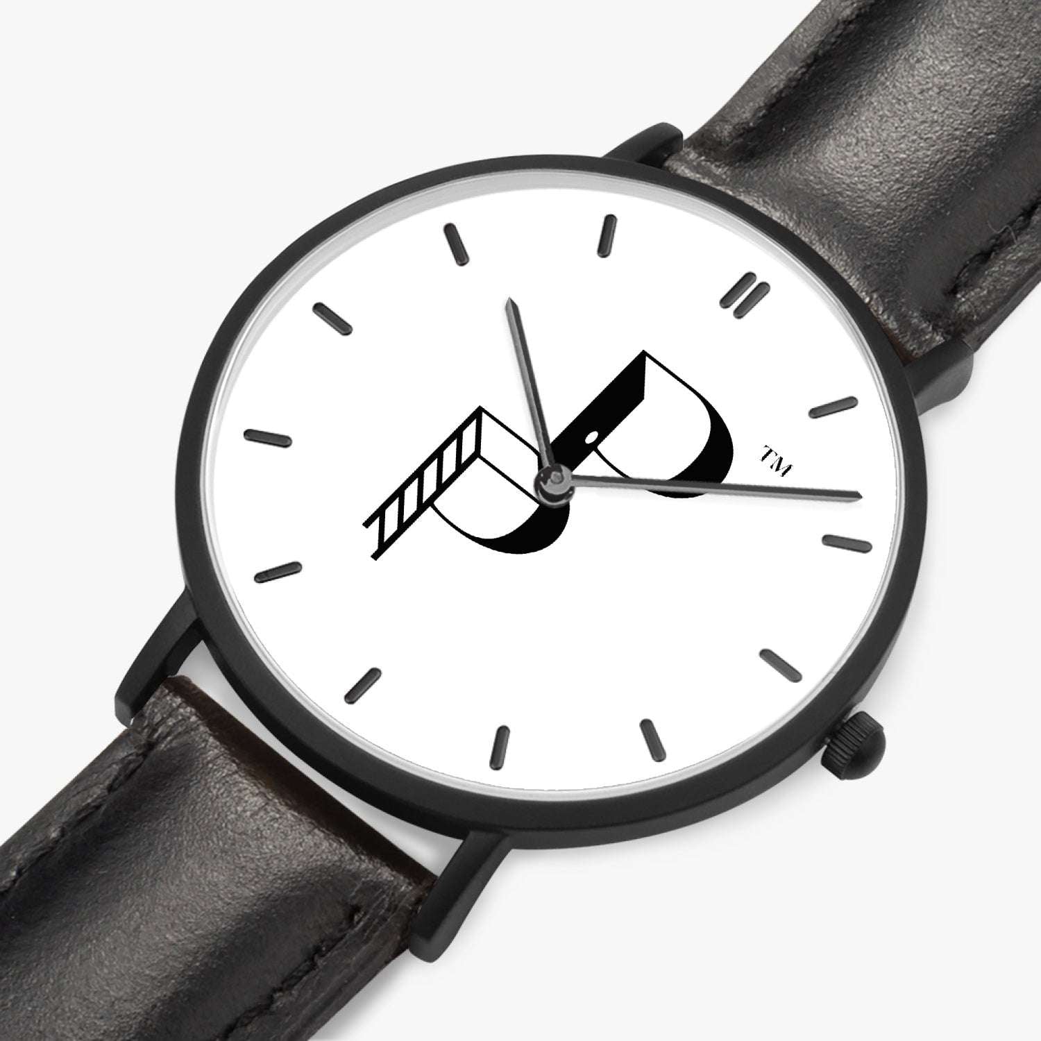 Posh Poverty Hot Selling Ultra-Thin Leather Strap Quartz Watch (Black With Indicators)