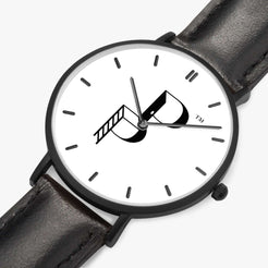 Posh Poverty Hot Selling Ultra-Thin Leather Strap Quartz Watch (Black With Indicators)