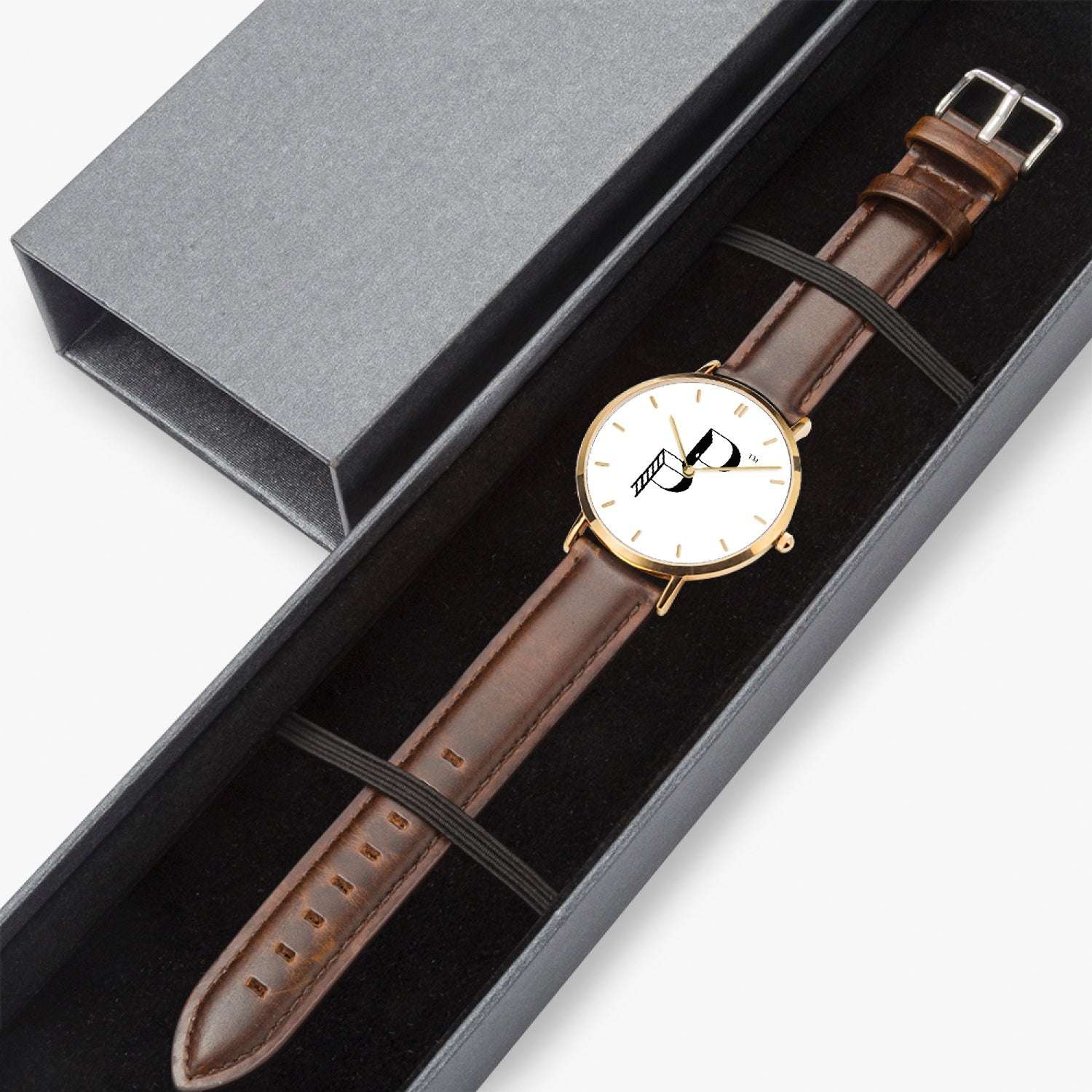 Posh Poverty Hot Selling Ultra-Thin Leather Strap Quartz Watch (Rose Gold With Indicators)