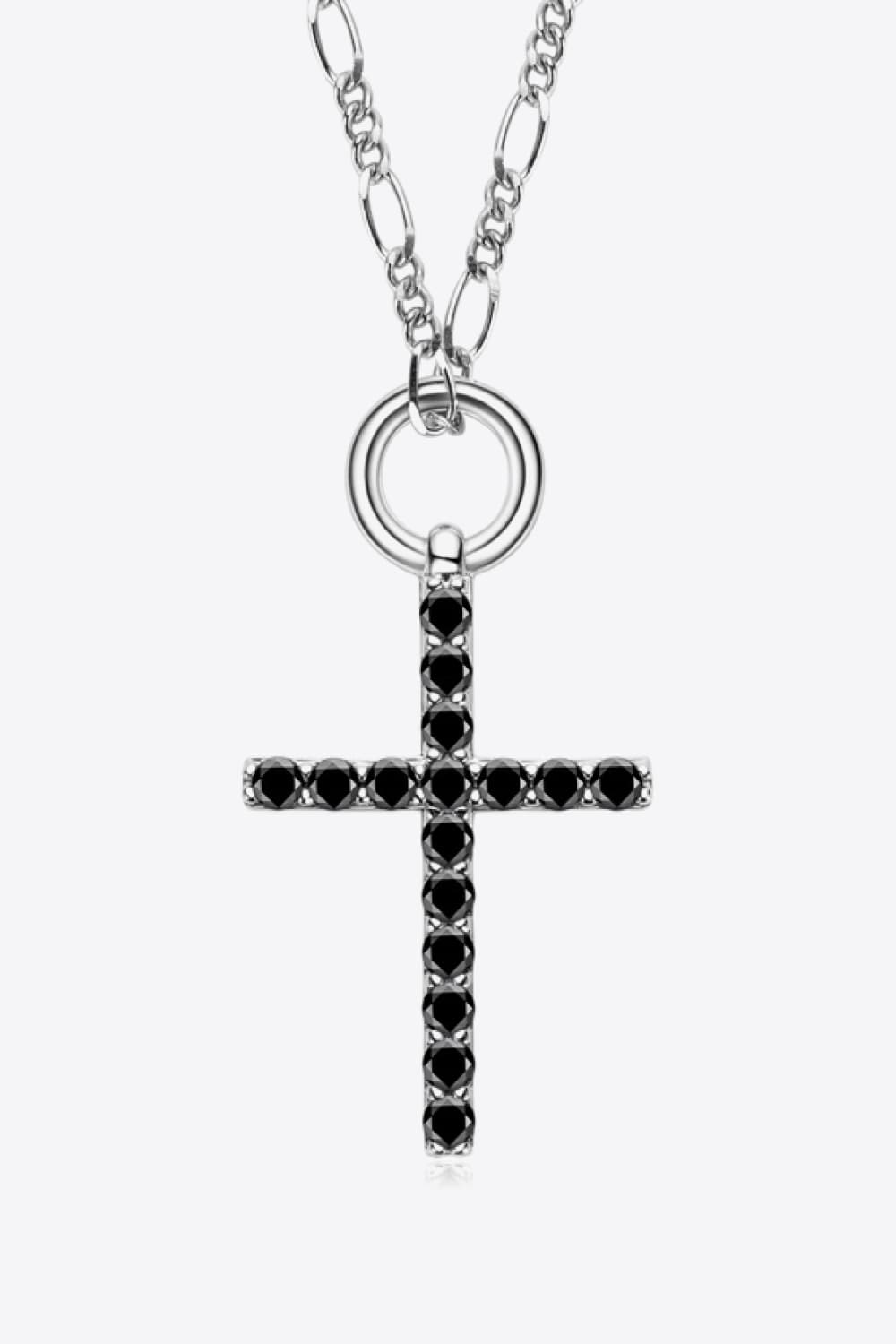 Black Real Moissanite Cross Pendant Necklace