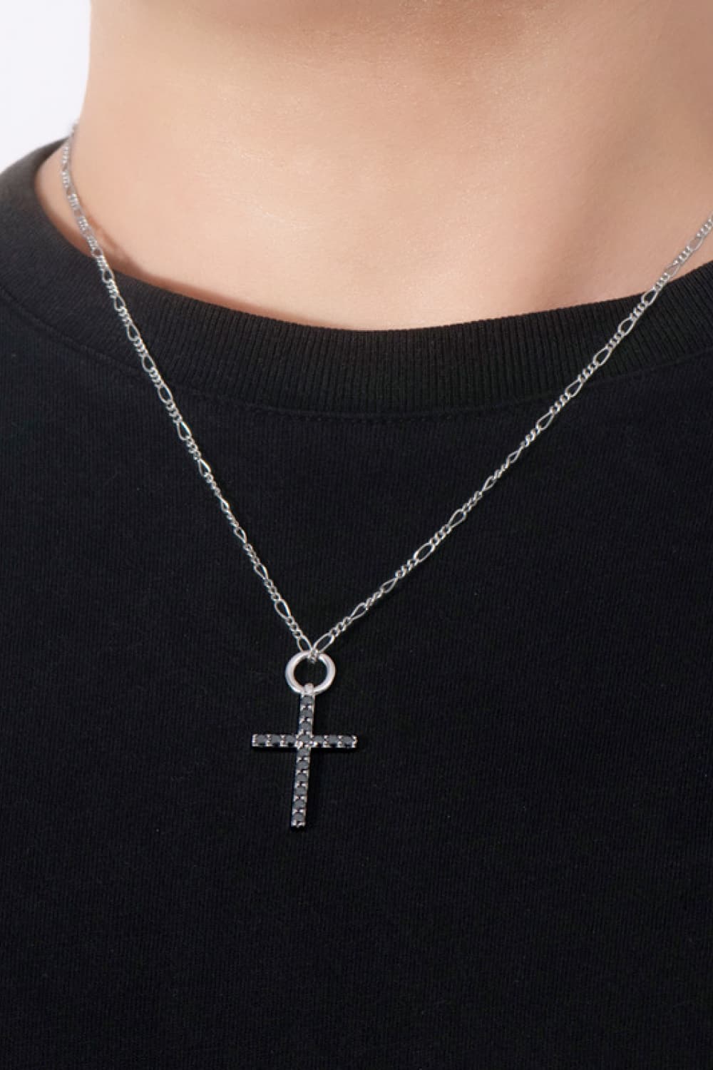 Black Real Moissanite Cross Pendant Necklace