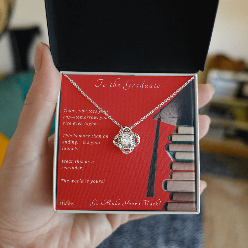 The World is Yours" – Graduation Gift Love Knot Pendant Necklace