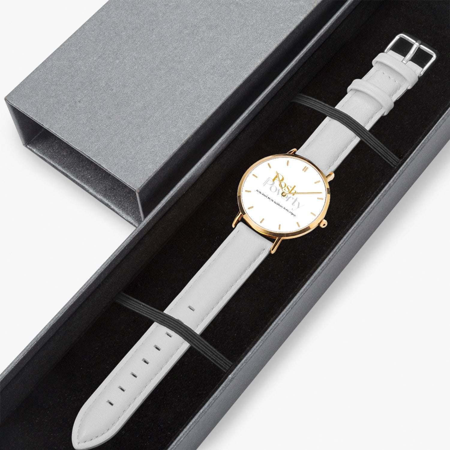 Posh Poverty Hot Selling Ultra-Thin Leather Strap Quartz Watch (Rose Gold With Indicators)