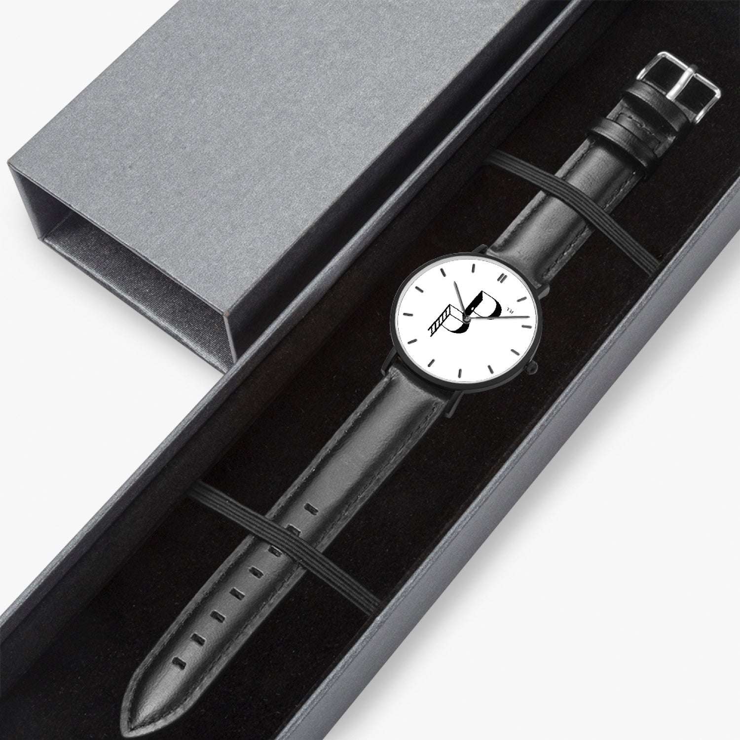 Posh Poverty Hot Selling Ultra-Thin Leather Strap Quartz Watch (Black With Indicators)
