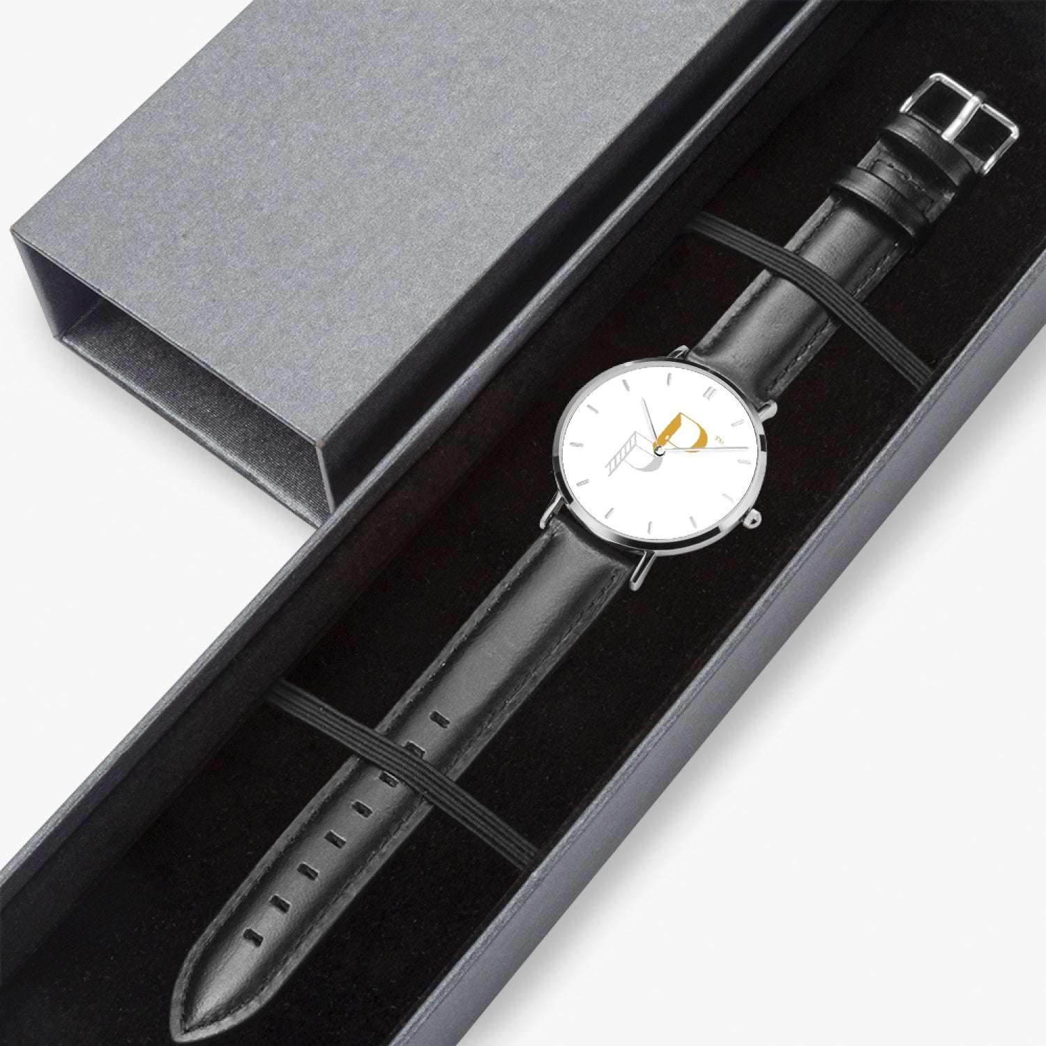 Posh Poverty Hot Selling Ultra-Thin Leather Strap Quartz Watch (Silver With Indicators)