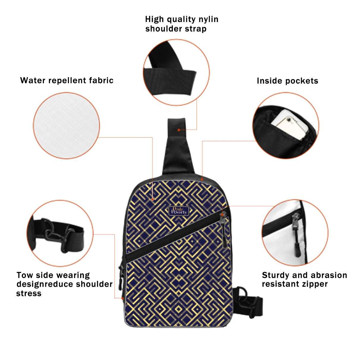 Posh Poverty A-Maze Sports Crossbody Sling Bag
