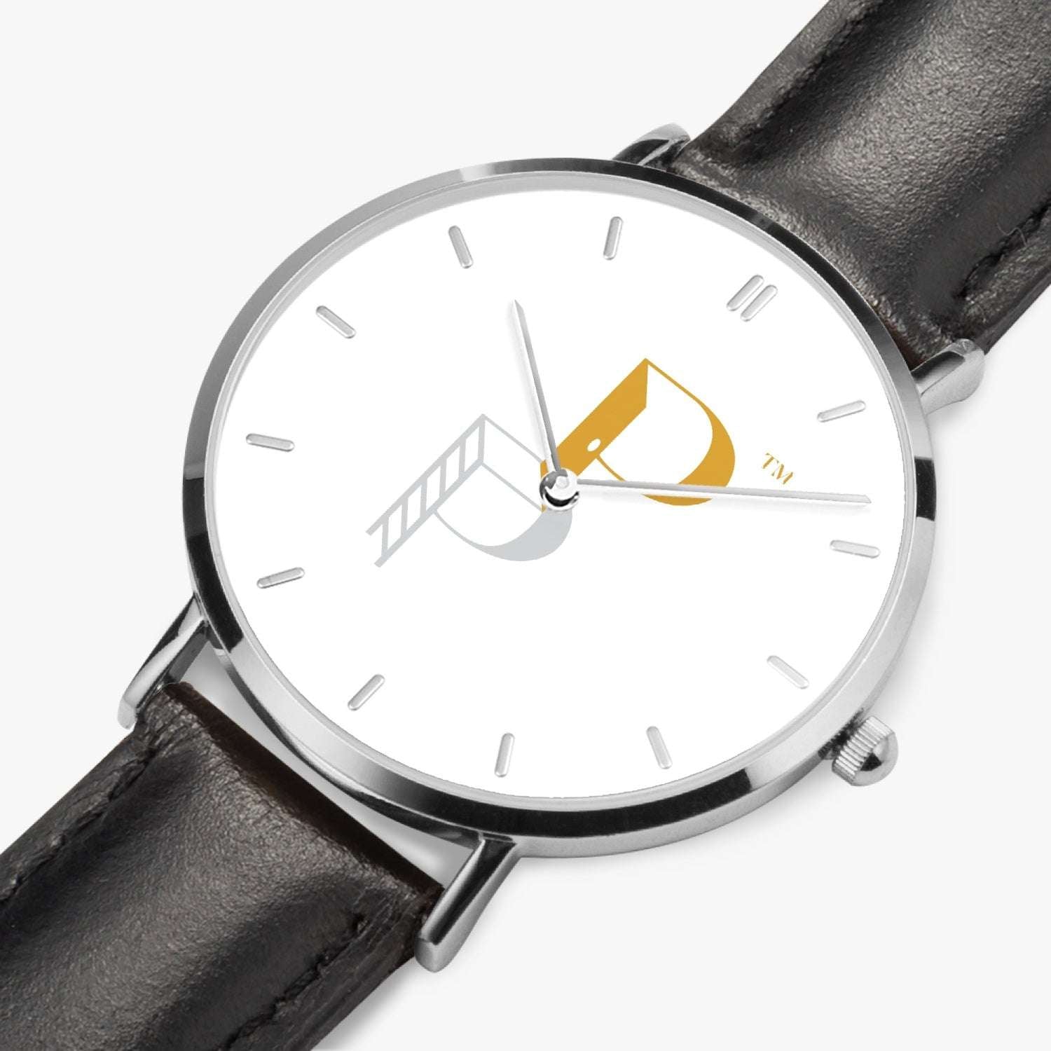 Posh Poverty Hot Selling Ultra-Thin Leather Strap Quartz Watch (Silver With Indicators)
