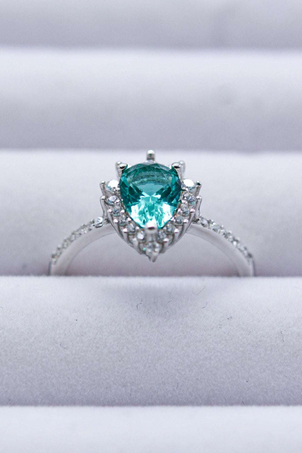 Paraiba Blue Zircon Pear Shape Ring