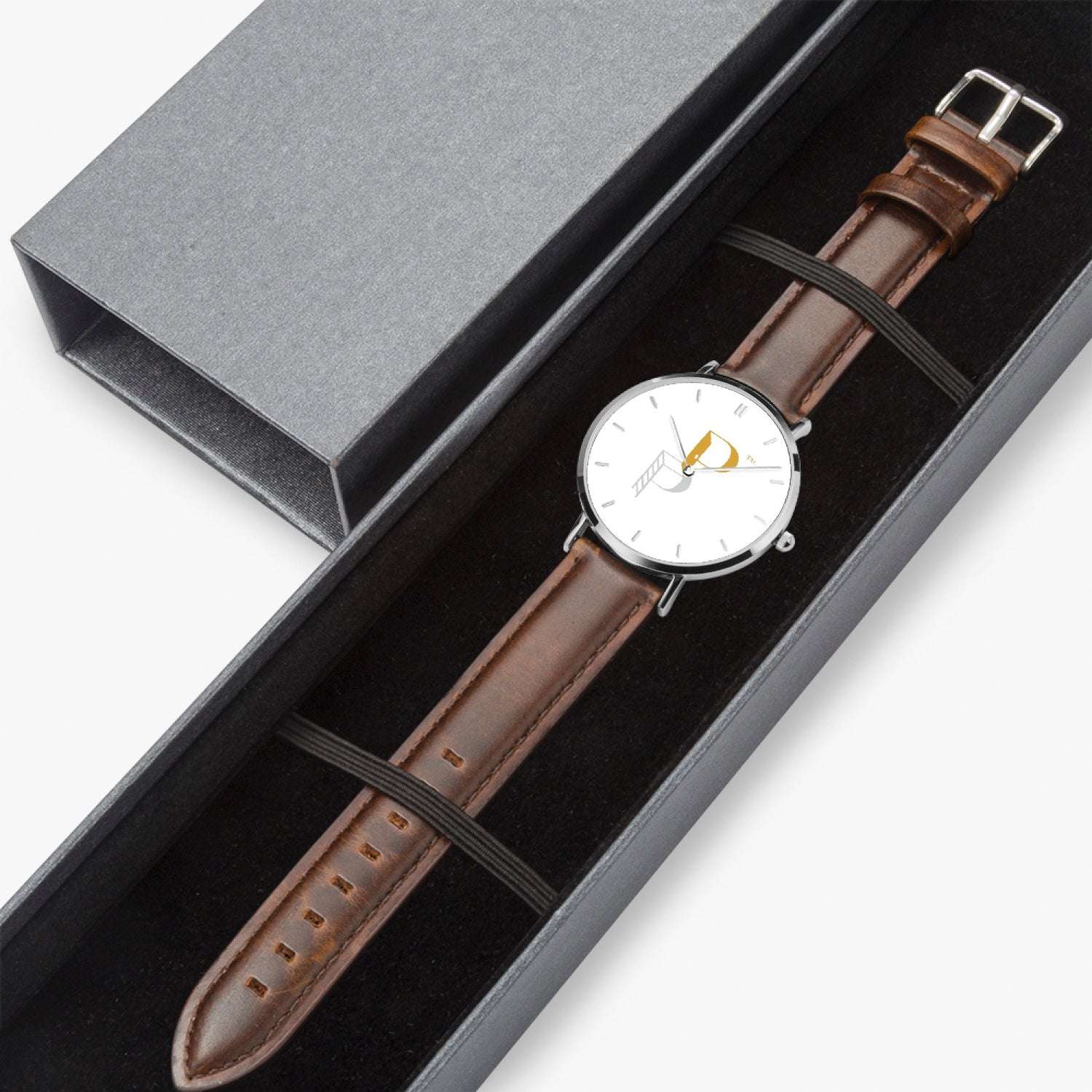 Posh Poverty Hot Selling Ultra-Thin Leather Strap Quartz Watch (Silver With Indicators)